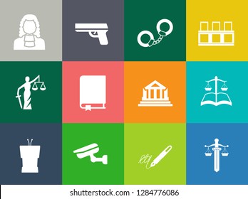 Vector Collection Or Set Of Law And Justice Icons Sign Symbol, Lawyer Court Building Icon Police