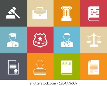 Vector Collection Or Set Of Law And Justice Icons Sign Symbol, Lawyer Court Building Icon Police