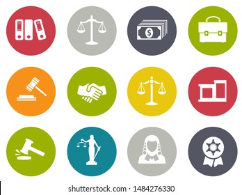 Vector Collection Or Set Of Law And Justice Icons Sign Symbol, Lawyer Court Building Icon Police