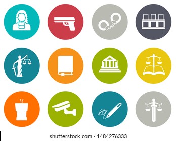 Vector Collection Or Set Of Law And Justice Icons Sign Symbol, Lawyer Court Building Icon Police