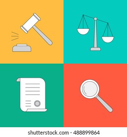Vector collection or set of law and justice icons sign symbol in flat style