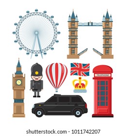 Vector collection set of london landmarks. London travel city, landmark tower and bridge illustration