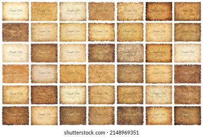 Vector collection set old parchment paper sheet vintage aged or texture isolated on white background.