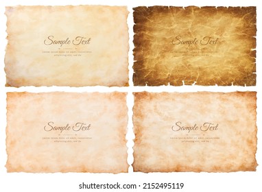 Vector collection set old parchment paper sheet vintage aged or texture isolated on white background.