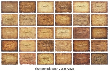 La colección de vectores estableció la vieja hoja de papel de pergamino vintage o textura aislada en fondo blanco.
