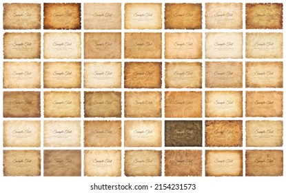 Vector collection set old parchment paper sheet vintage aged or texture isolated on white background.