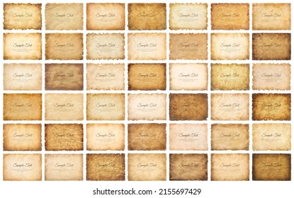 Vector collection set old parchment paper sheet vintage aged or texture isolated on white background.