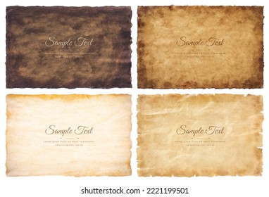 Vector collection set old parchment paper sheet vintage aged or texture isolated on white background.