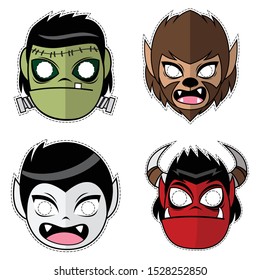 Vector collection set of paper mask design with monsters theme