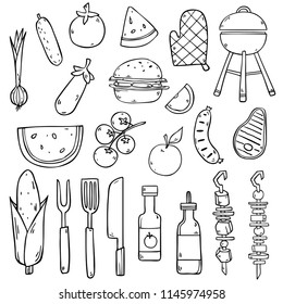 Vector collection set with picnic summer food and elements isolated on white background