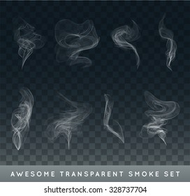 Vector Collection Or Set Of Realistic Cigarette Smoke Or Fog Or Haze With Transparency Isolated Can Be Used With Any Background