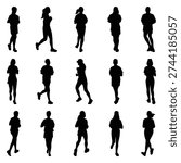 Vector collection set of running people silhouettes.