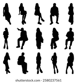 Vector collection set of sitting people silhouettes.	