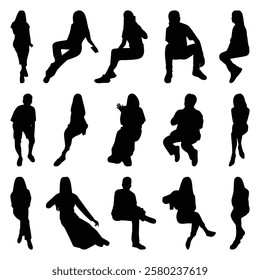 Vector collection set of sitting people silhouettes.	