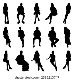 Vector collection set of sitting people silhouettes.	