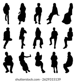 Vector collection set of sitting people silhouettes.