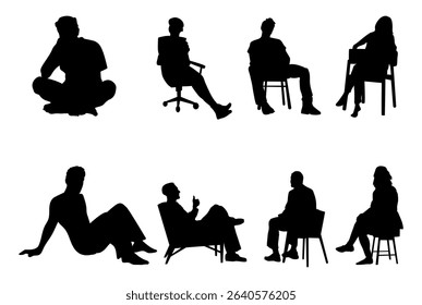 Vector collection set of sitting people silhouettes.