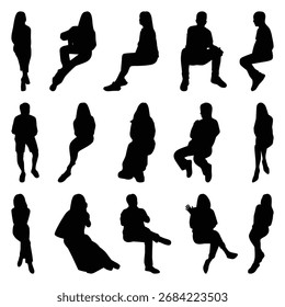 Conjunto de colección de Vector de siluetas de personas sentadas.