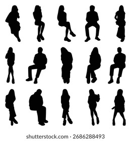 Conjunto de colección de Vector de siluetas de personas sentadas.