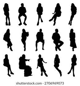 Vector collection set of sitting people silhouettes.