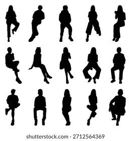 Vector collection set of sitting people silhouettes.