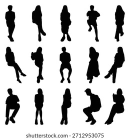 Conjunto de colección de Vector de siluetas de personas sentadas.