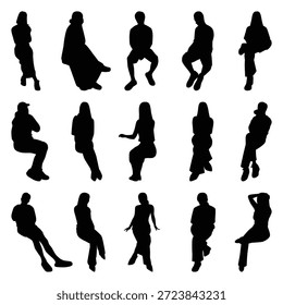 Vector collection set of sitting people silhouettes.