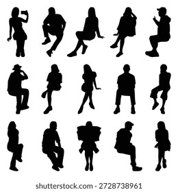 Vector collection set of sitting people silhouettes.