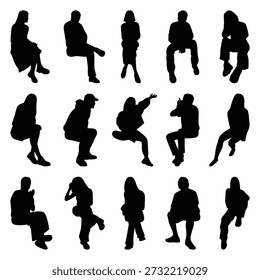 Vector colección conjunto de siluetas de personas sentadas.
