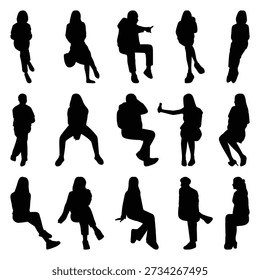 Vector collection set of sitting people silhouettes.
