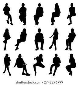 Vector collection set of sitting people silhouettes.