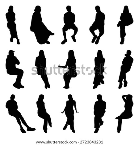 Vector collection set of sitting people silhouettes.