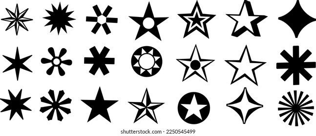 Vector collection set of star shapes on white background.