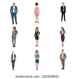 A vector collection of several full body people with various professional backgrounds and different genders
