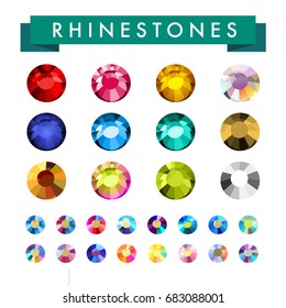 Vector collection of shine colorful gemstones isolated on white background. Glass crystal set. Good for game design, abstract rhinestone patterns, wallpapers.