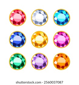 Vector collection of shining precious gems different colors isolated on white background.