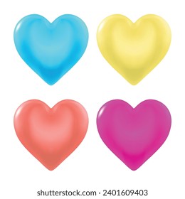 Colección vectorial de un brillante corazón 3d sobre fondo blanco. plantilla de saludos de día de feliz San Valentín