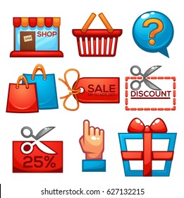 vector collection of shopping and sale icons for your mobile app or game in carton style