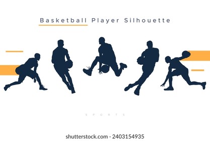 vector collection of silhouettes of basketball players, design elements for brochures and banners with the concept of celebrating National Sports Day. Basketball sport athlete silhouette