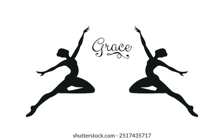Vector collection of silhouettes of dancing ballerina girls on a white background.