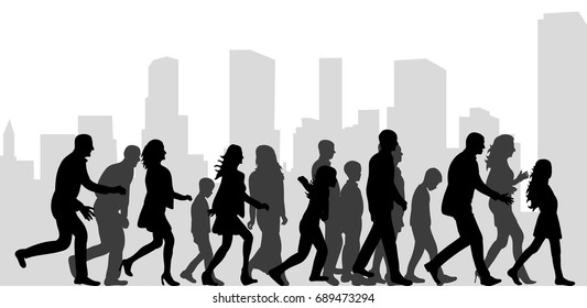 Vector, a collection of silhouettes of people walking