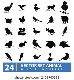 vector collection of silhouettes of zoo animals in the forest, mammals and amphibians, protected animals, pets. adorable and stylish isolated on background