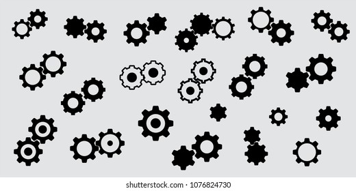 Vector collection of simple gear icons isolated on grey background