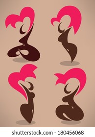 vector collection of simple girl's images with hair that looks like a heart