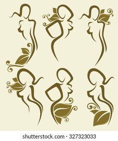vector collection of simple girl's images with floral decoration