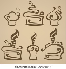 Vector collection of simple images of cakes cupcakes and candies