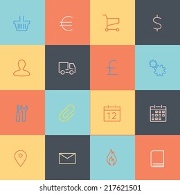 Vector collection of simple line modern icons for mobile interface. Fine line pixel aligned mobile ui icons with variable line width. 