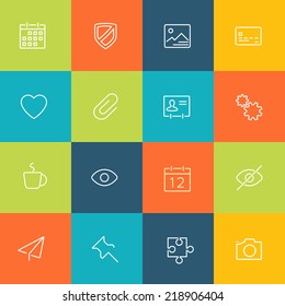 Vector collection of simple line modern icons for mobile interface. Fine line pixel aligned mobile ui icons with variable line width. 