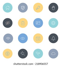 Vector collection of simple line modern icons for mobile interface. Fine line pixel aligned mobile ui icons with variable line width. 