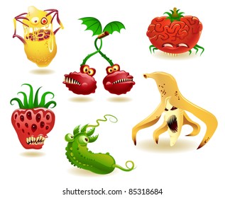 Vector collection of six genetically modified fruits and vegetables